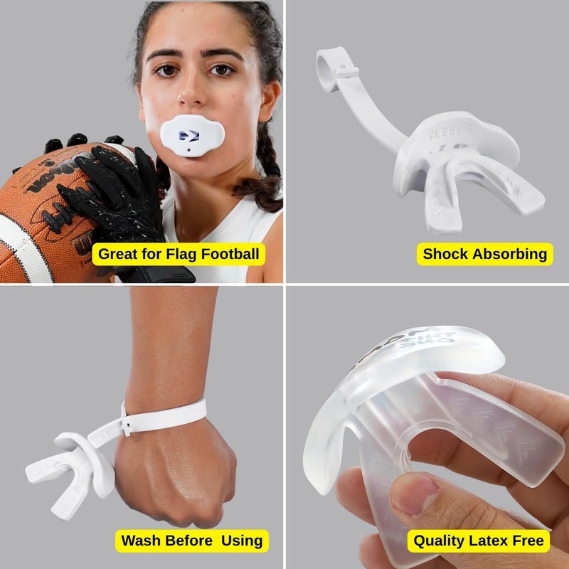 SLEEFS Football Mouth Guard - Youth Mouthguard with Strap - Lip/Teeth Protector Mouthpiece - No Boil - for Youth/Adults, Maximum Air Flow, for All Sports - Cross (Cross White) - Image 5